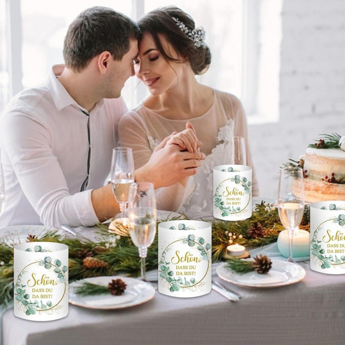 12 Windlichter Eukalyptus Grün Tischdeko Geburtstag Hochzeit Taufe