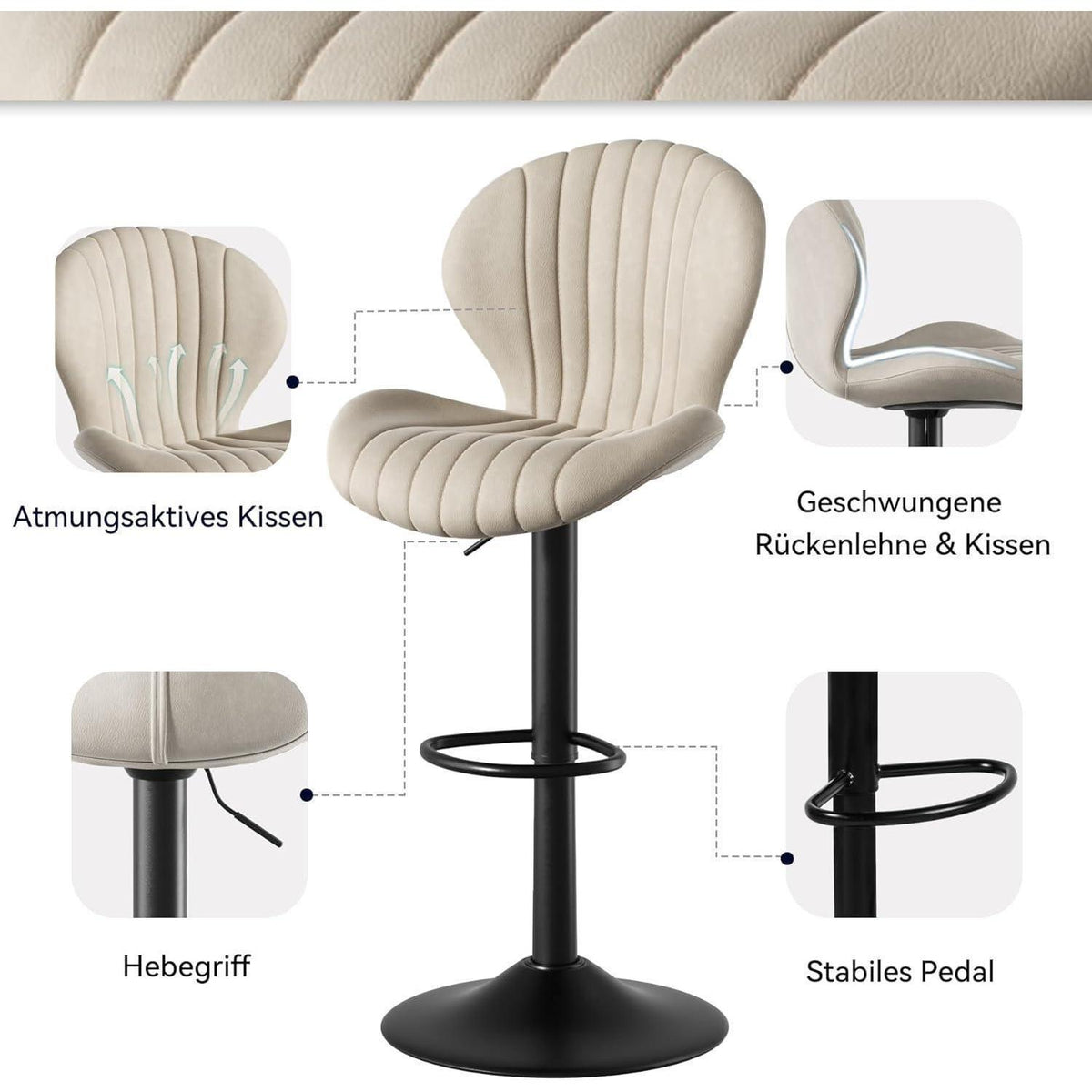 Verstellbarer Barhocker 4er Set mit Fußstütze & 360° Drehung