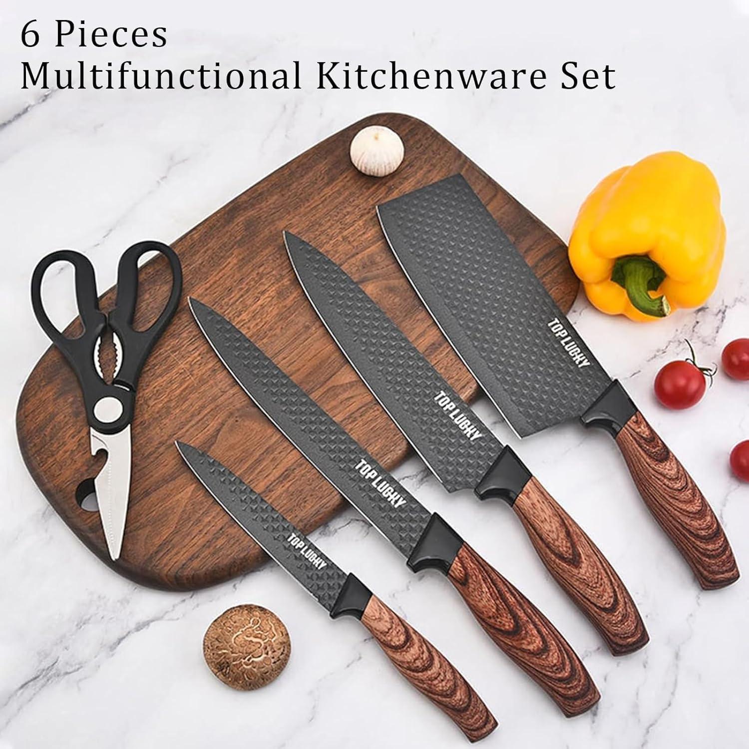 Küchenmesser-Set 6-teilig - Schwarz, scharf, Antihaftbeschichtet - Edelstahl-Kochmesserset