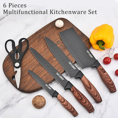 Küchenmesser-Set 6-teilig - Schwarz, scharf, Antihaftbeschichtet - Edelstahl-Kochmesserset