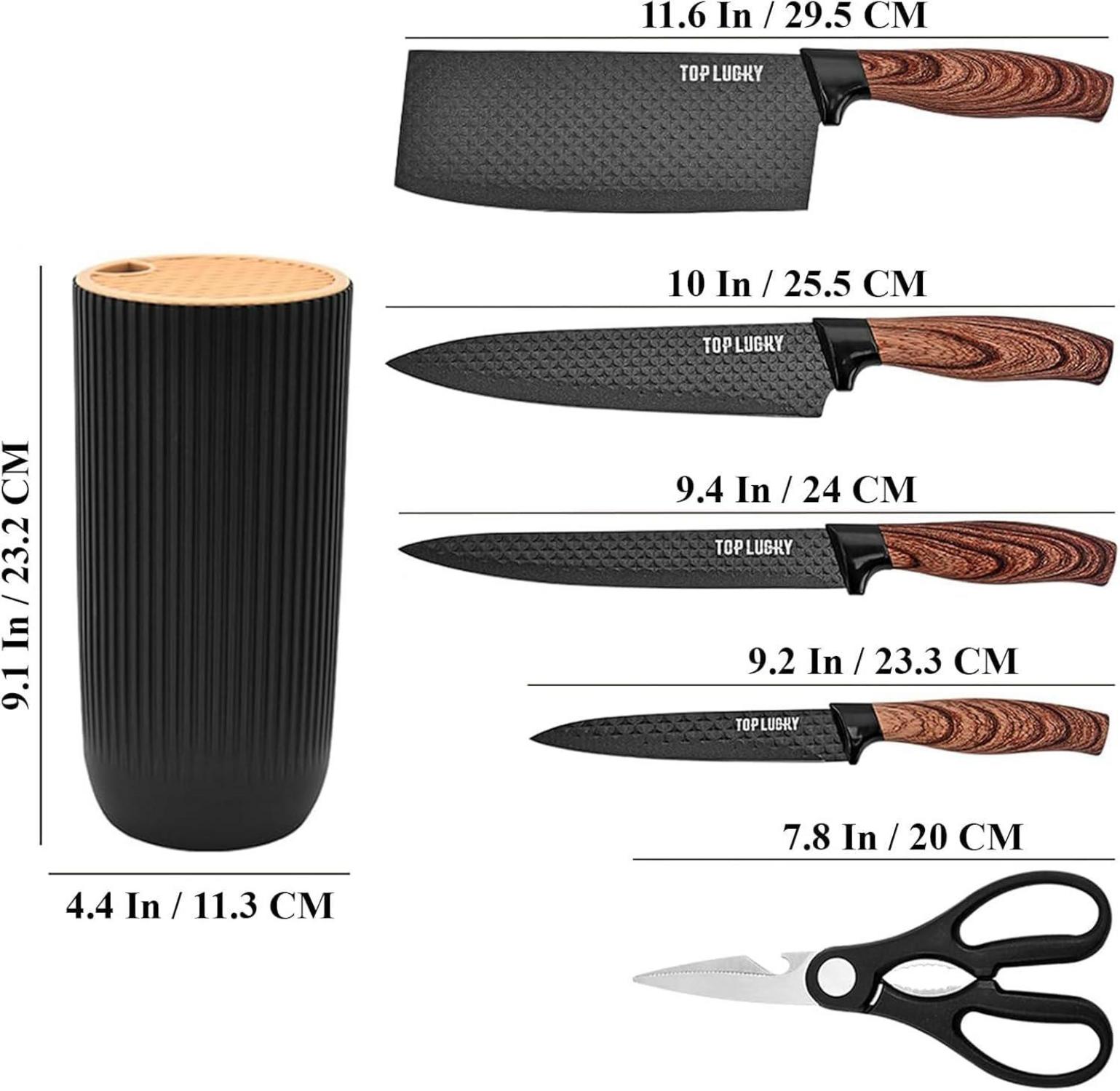 6-teiliges schwarzes Küchenmesser-Set, scharfe Messer mit