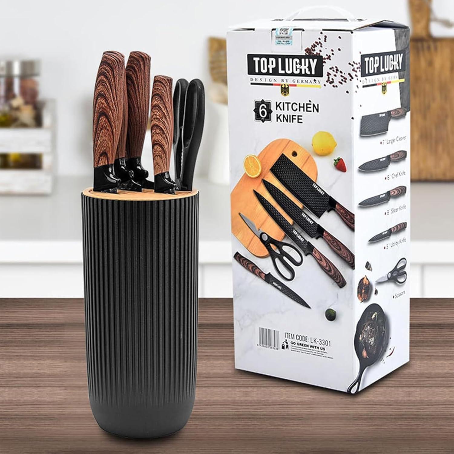 Küchenmesser-Set 6-teilig - Schwarz, scharf, Antihaftbeschichtet - Edelstahl-Kochmesserset