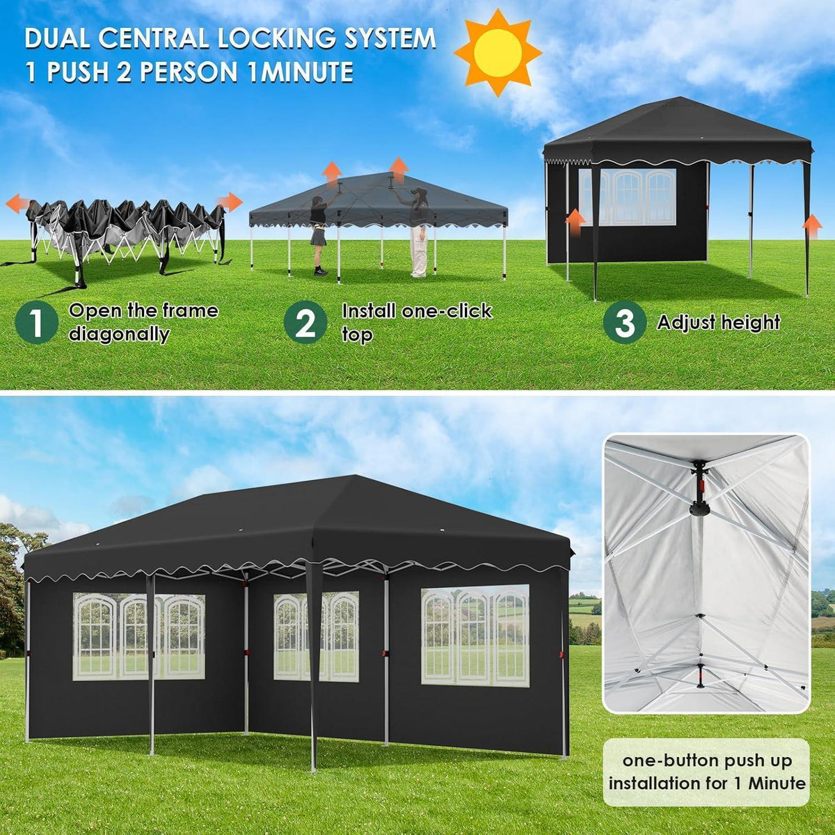 3x6 Faltpavillon wasserdicht – Gartenpavillon mit Seitenteilen