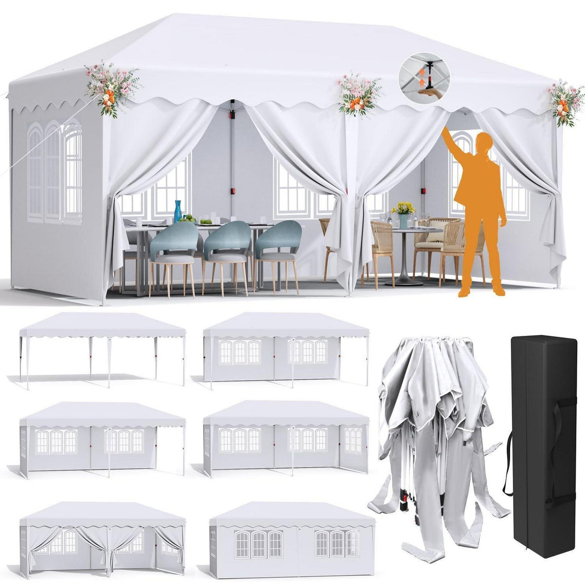 3x6 Faltpavillon wasserdicht – Gartenpavillon mit Seitenteilen