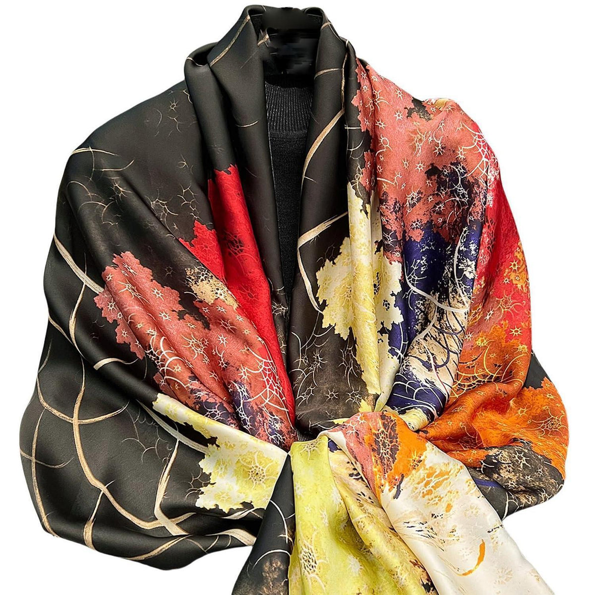 Seidenschal Damen Blume Blätter Print Ganzjährig 180x90cm