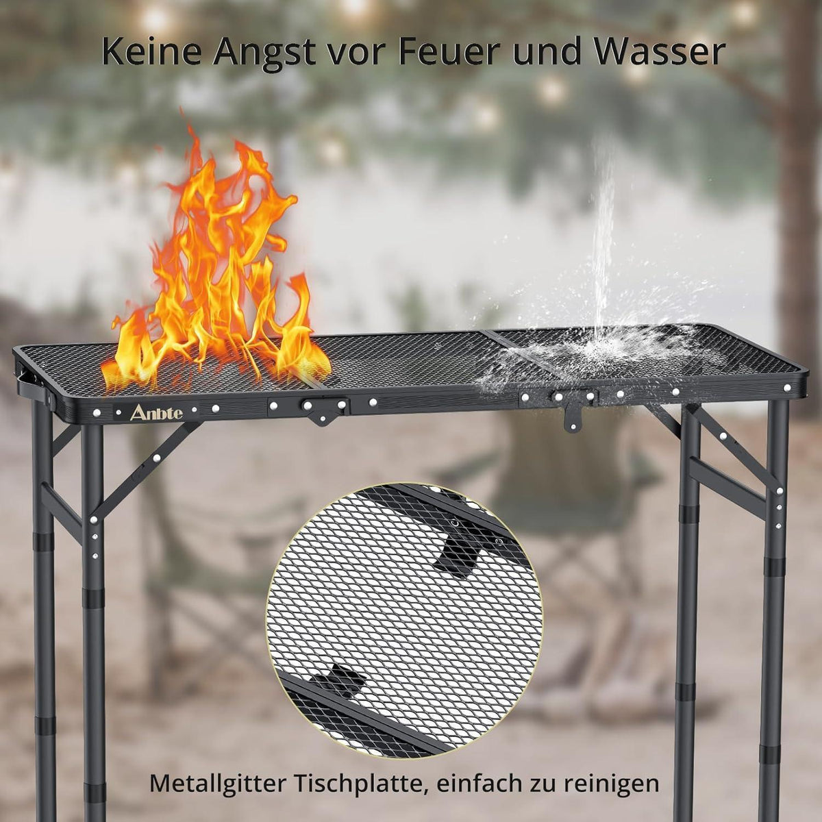 Aluminium Campingtisch klappbar mit 3 Höhen, 88x40cm, Schwarz