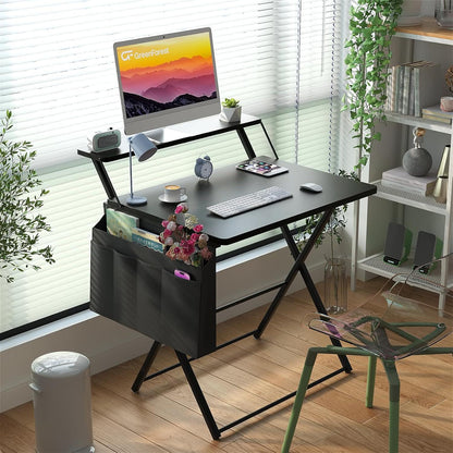 Klappbarer Schreibtisch 60 cm Weiß mit Regal und Aufbewahrungstasche