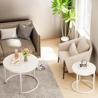 Huhote Couchtisch Set Rund Holz Weiß Metallgestell 2er Sofa Tisch LvgziMont6GF