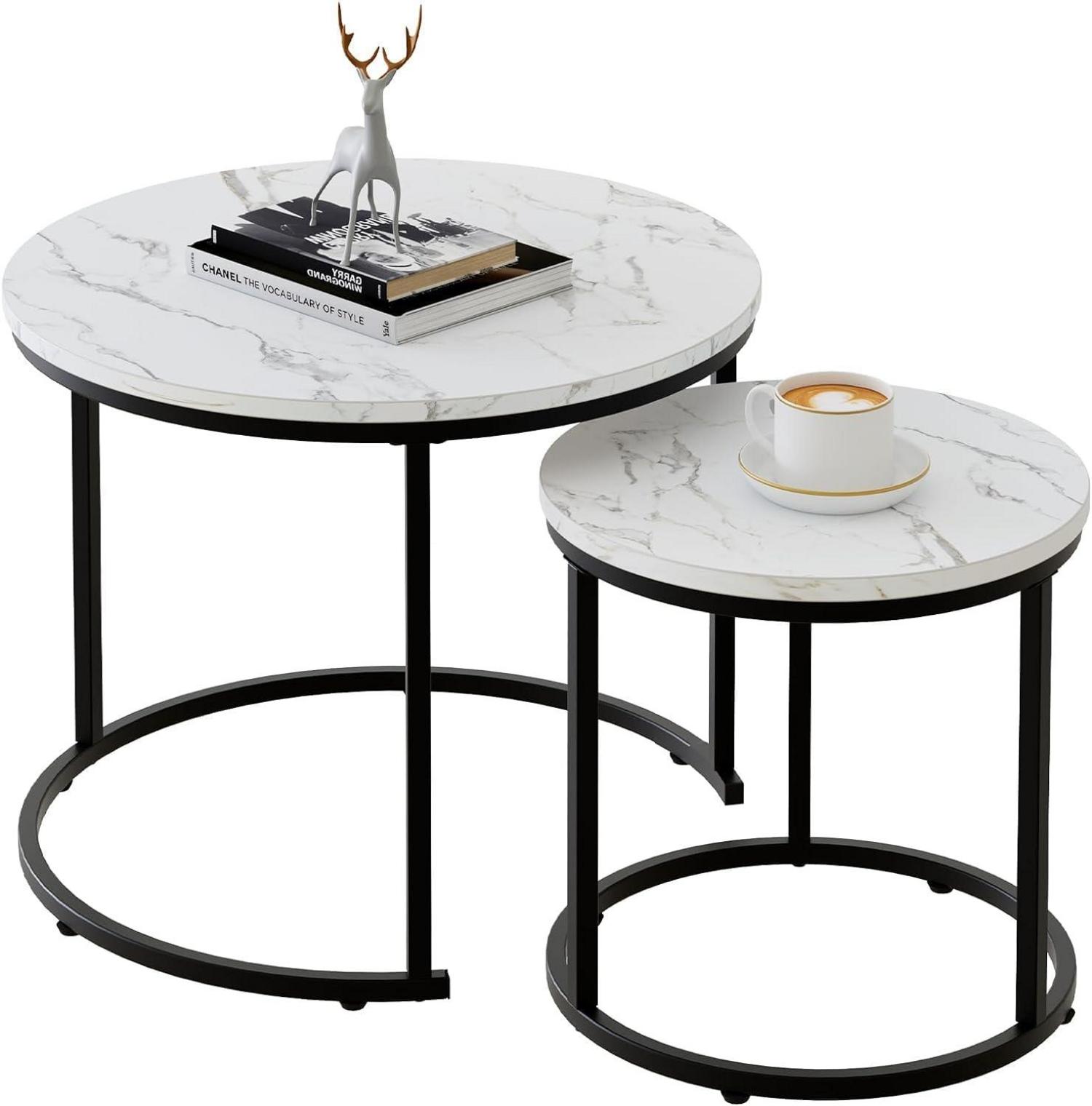 Runder Couchtisch Set Holz Metall Marmorplatte Wohnzimmer 2er Set
