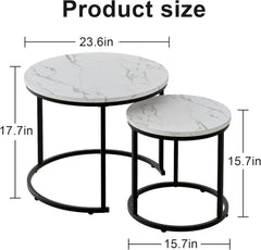 Runder Couchtisch Set Holz Metall Marmorplatte Wohnzimmer 2er Set