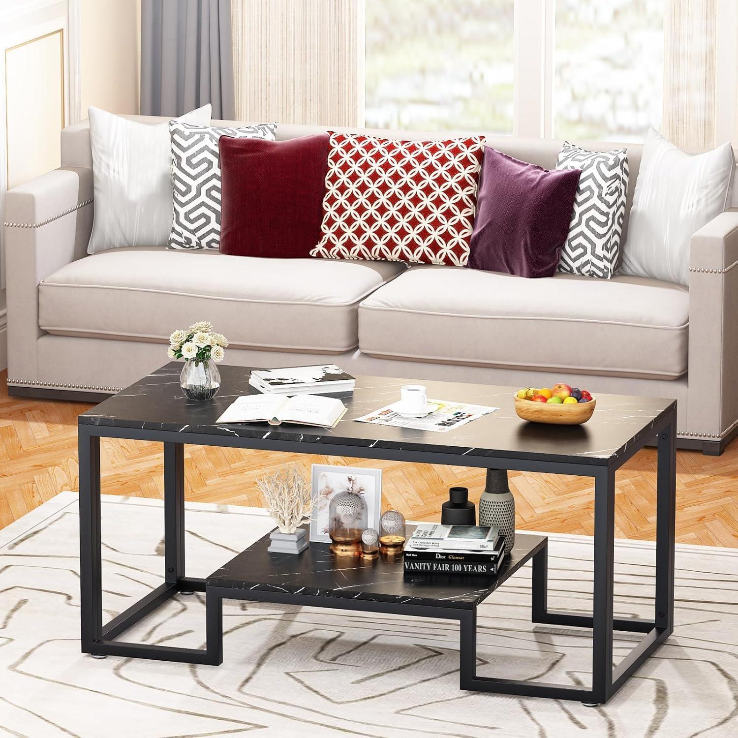 Couchtisch Holz Wohnzimmertisch Kaffeetisch Stauraum Schwarz 100x48x45cm