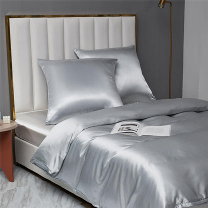 Satin Bettwäsche Set 135x200 Hellgrau 2-teilig Luxus