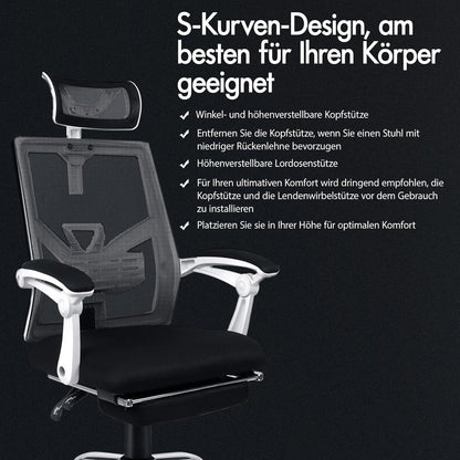 Ergonomischer Bürostuhl aus Netzgewebe, Drehbar, atmungsaktiv, Schwarz