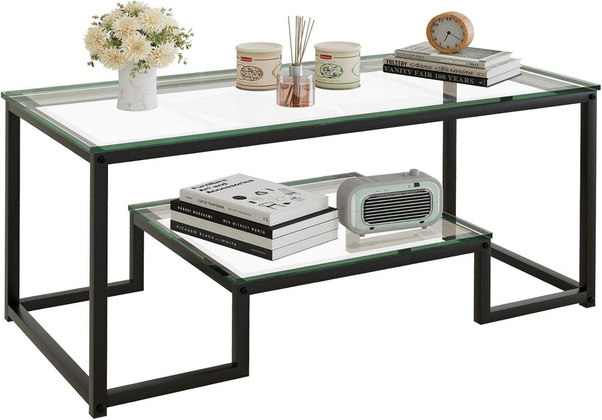 Moderne 2-Ebenen Glastisch 100x48x45 Schwarz