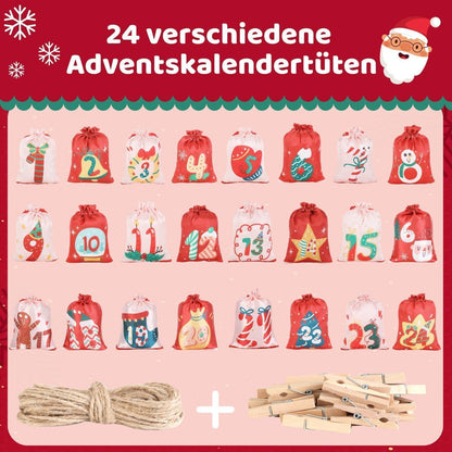 Anpro DIY Adventskalender stoffbeutel Kette basteln 24