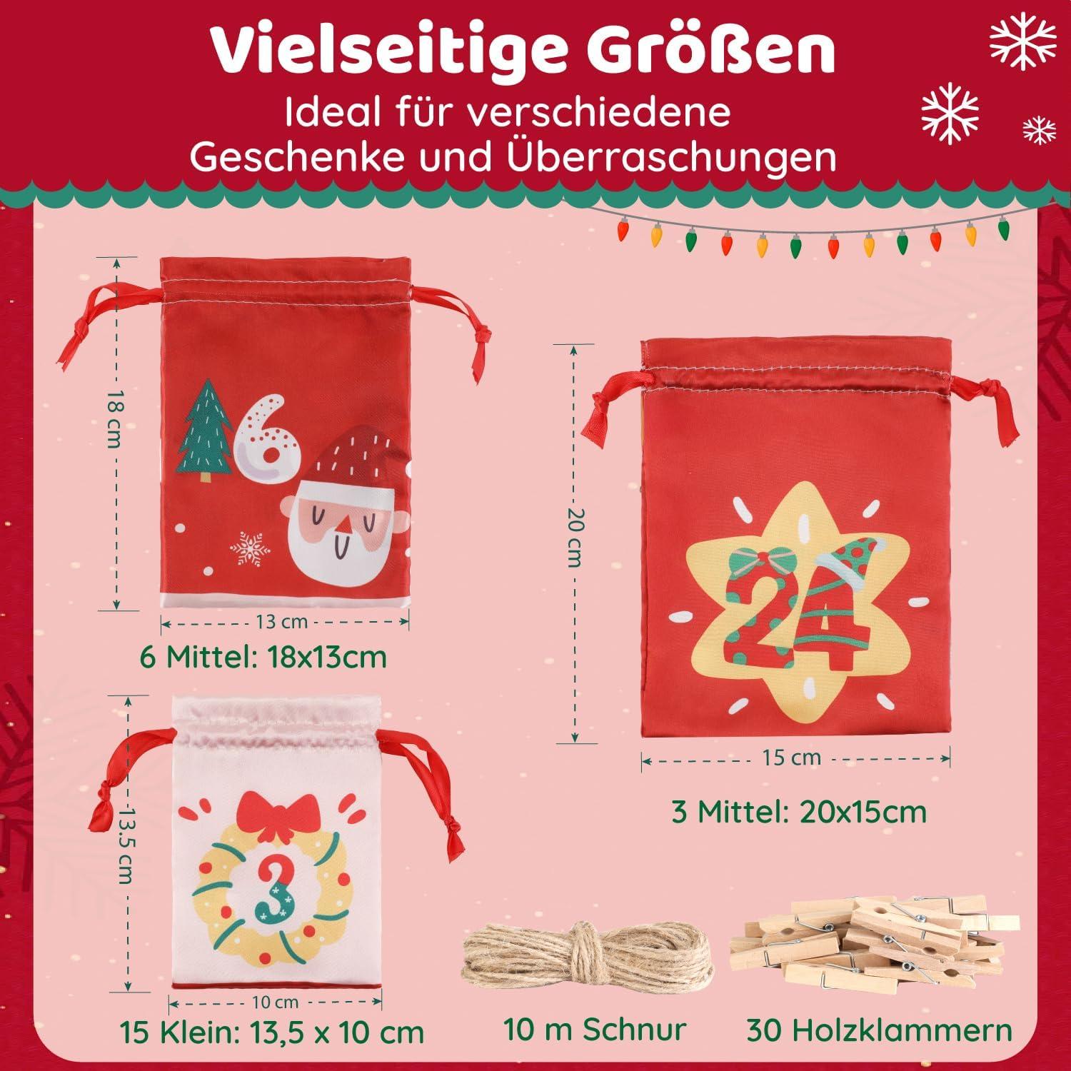 DIY Adventskalender Stoffbeutel Set 24 stoffsäckchen