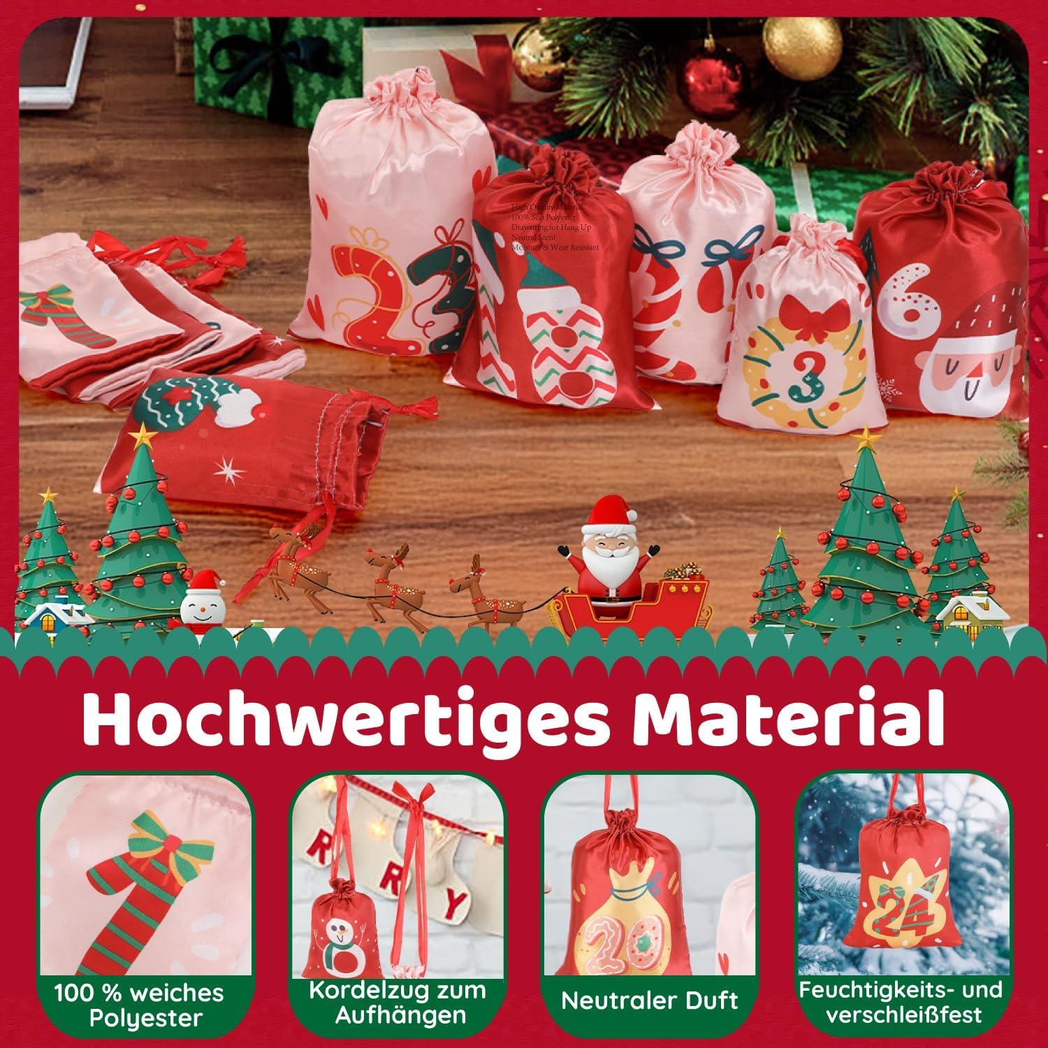 Anpro DIY Adventskalender Stoffsäckchen 24 Weihnachtskalender 2024 für Kinder