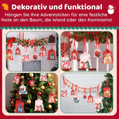 DIY Adventskalender Stoffbeutel 24 Weihnachtsüberraschungen für Kinder
