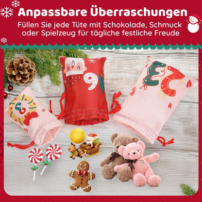 DIY Adventskalender Stoffbeutel 24 Stoffsäckchen Kette basteln füllen
