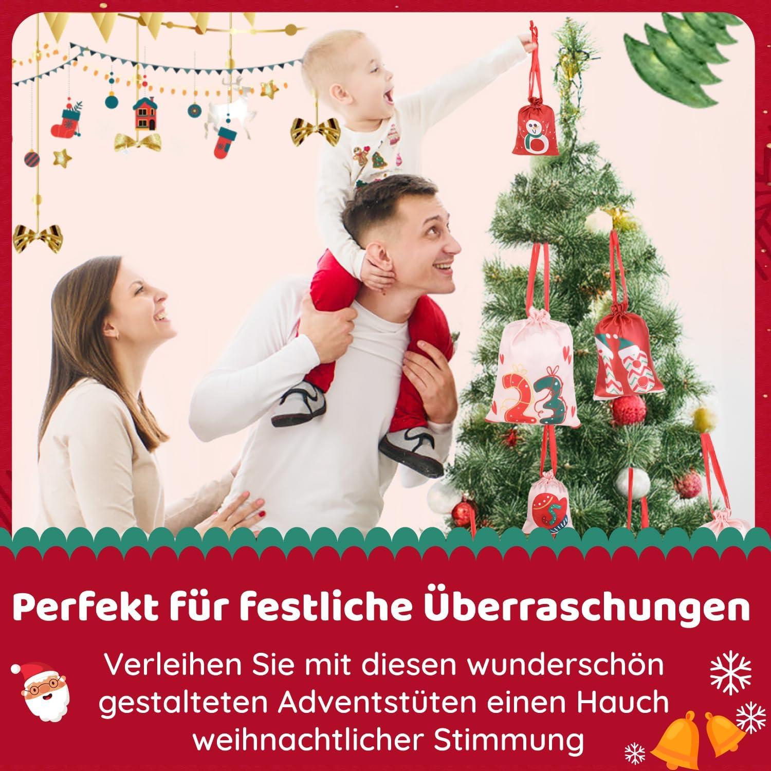 DIY Adventskalender Stoffbeutel 24 Weihnachtsüberraschungen für Kinder