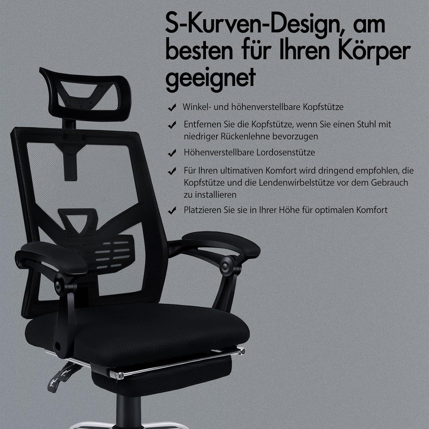 Bürostuhl Netzgewebe 150° Neigung SGS Gasdruckfeder Chefsessel Gaming