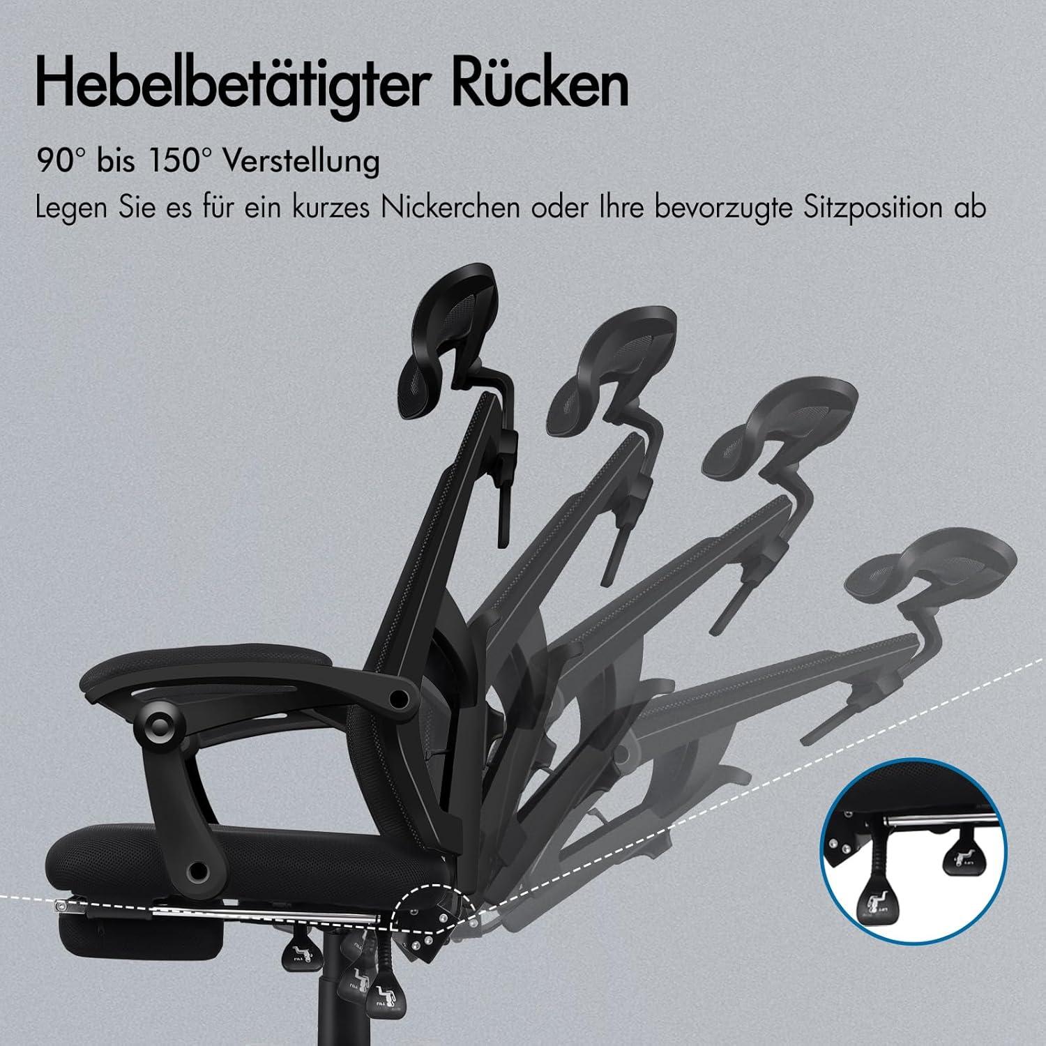 Bürostuhl Netzgewebe 150° Neigung SGS Gasdruckfeder Chefsessel Gaming