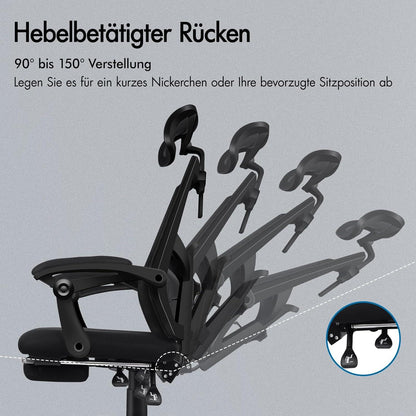 Bürostuhl Netzgewebe 150° Neigung SGS Gasdruckfeder Chefsessel Gaming