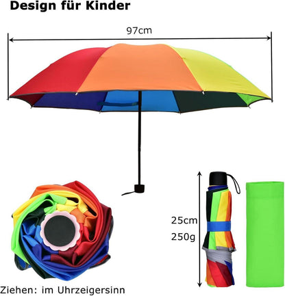 DealKits Kinder Regenbogen Taschenschirm 210T Teflon-Beschichtung