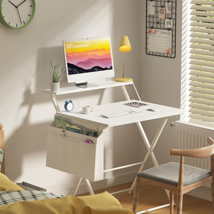 Klappbarer Schreibtisch 80 cm Weiß mit Regal und Tasche