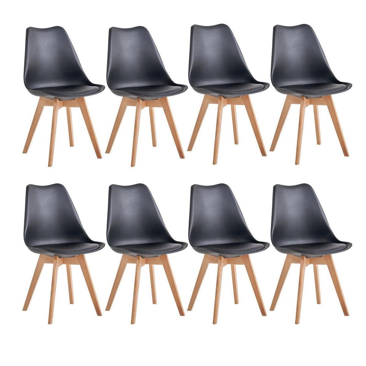 8 Esszimmerstühle Modern Schwarz mit Buchenbeinen