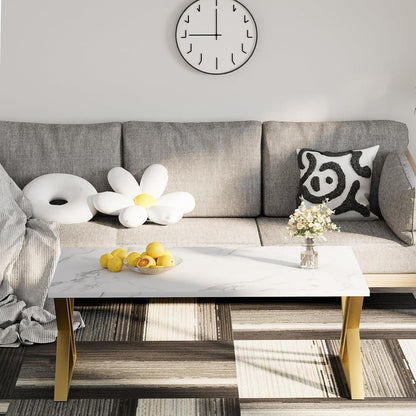 Couchtisch Holz Marmor Weiß Gold 100x48x55 cm Stauraumrends-Quali