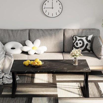 Couchtisch Holz Wohnzimmertisch Marmor Schwarz 100x48x55cm