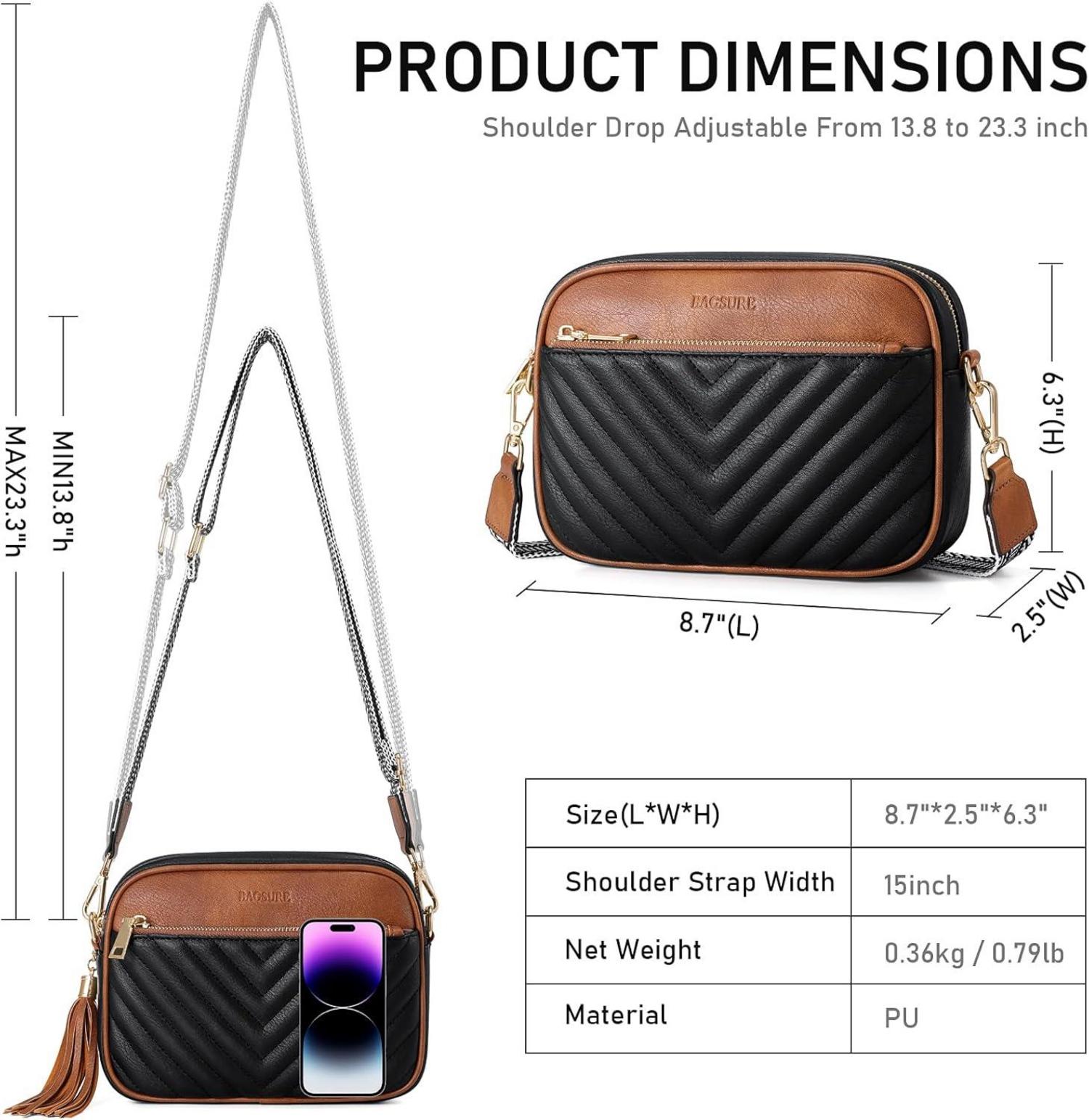 Bagsure Umhängetasche Damen aus Leder mit Crossbody-Design