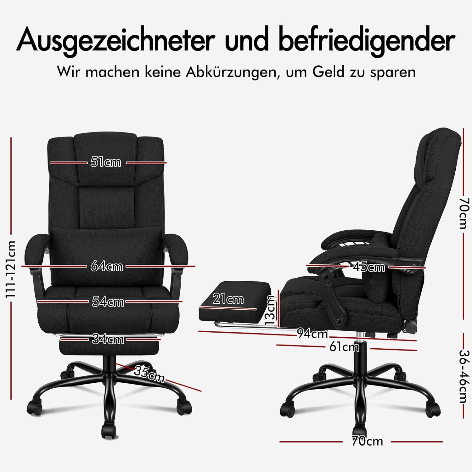 ALFORDSON Bürostuhl Hochlehner 150° Liegeposition Schwarz