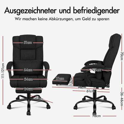 ALFORDSON Bürostuhl Hochlehner 150° Liegeposition Schwarz