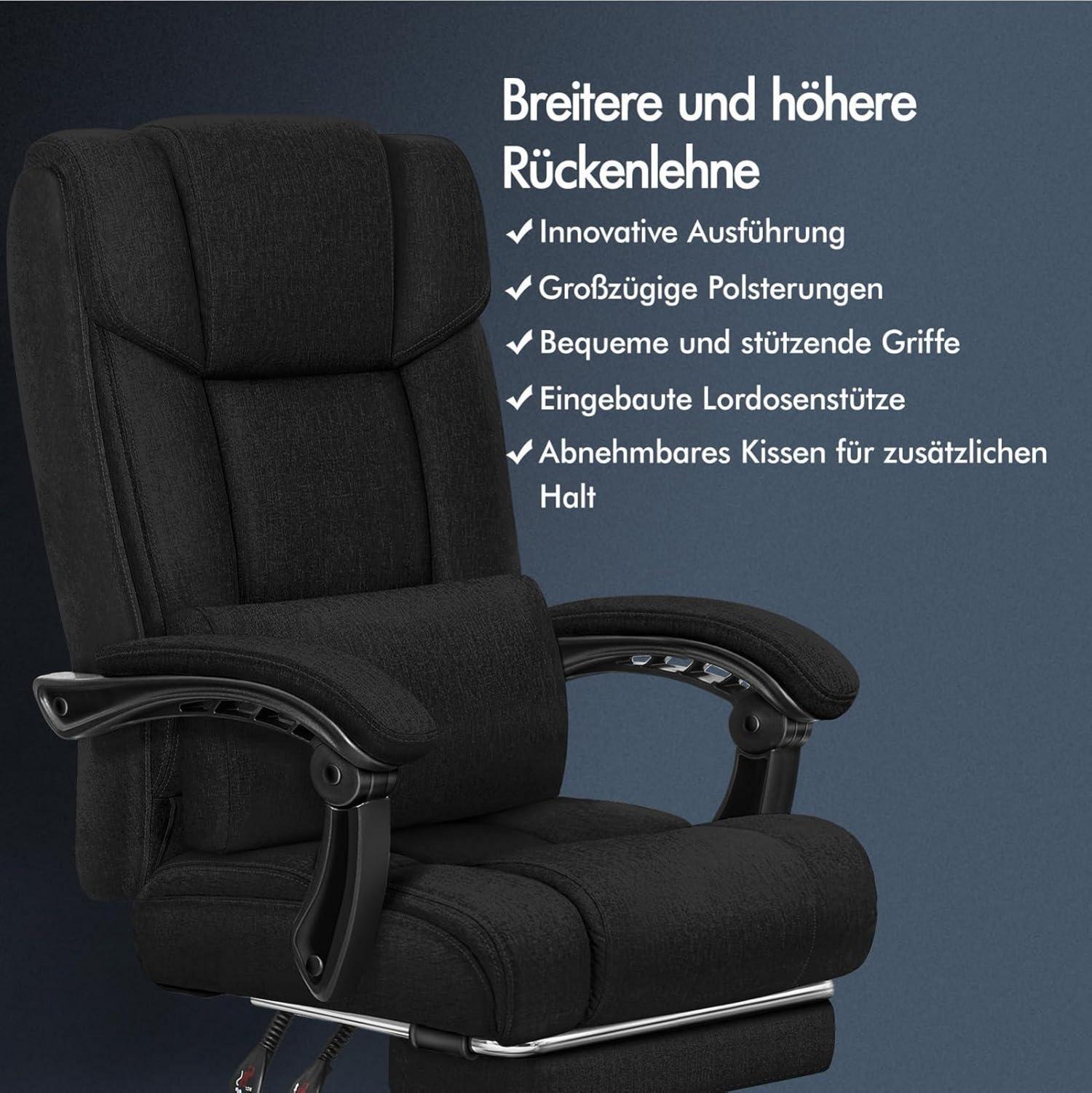 ALFORDSON Bürostuhl ergonomischer Hochlehner Schwarz mit 150° Liegeposition