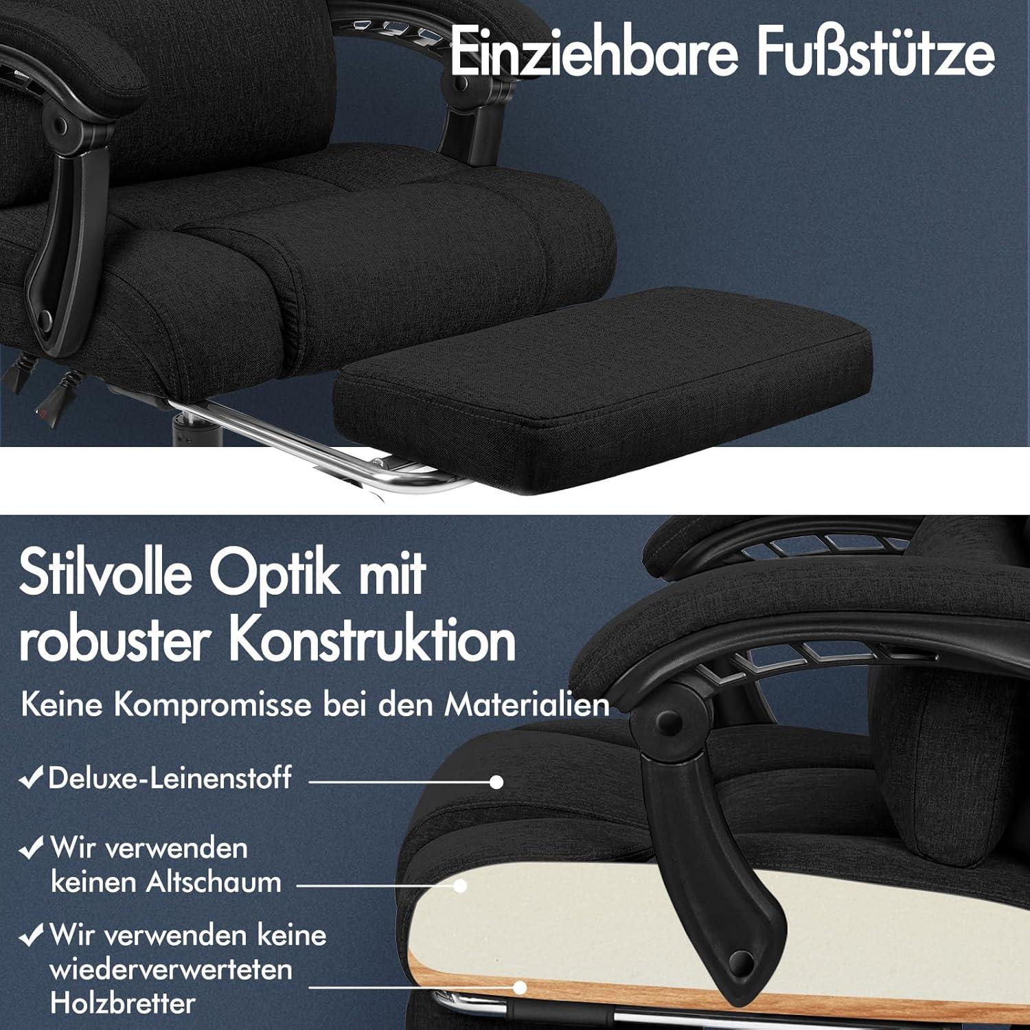 ALFORDSON Bürostuhl mit Hochlehner 150° Liegeposition Schwarz Meshgewebe