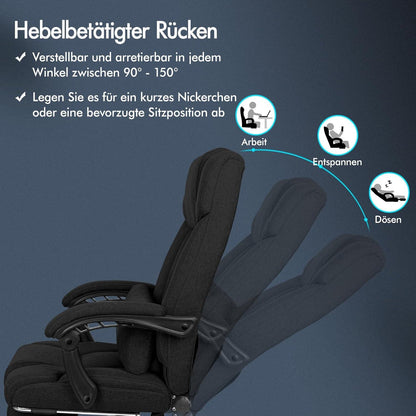 Bürostuhl ergonomisch Hochlehner 150° Liegeposition Schwarz Netzgewebe
