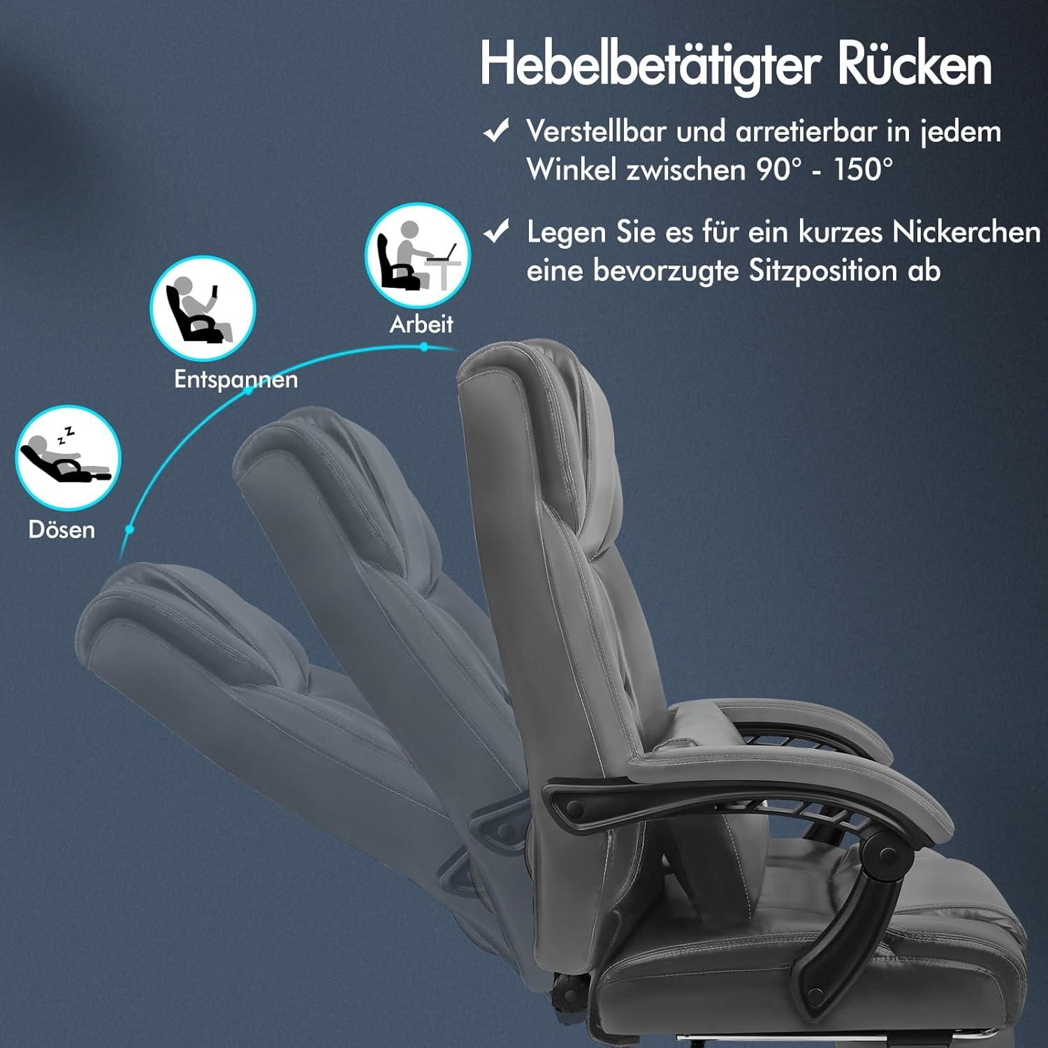 Bürostuhl ergonomisch Hochlehner 150° Liegeposition Netzgewebe GreyBoss