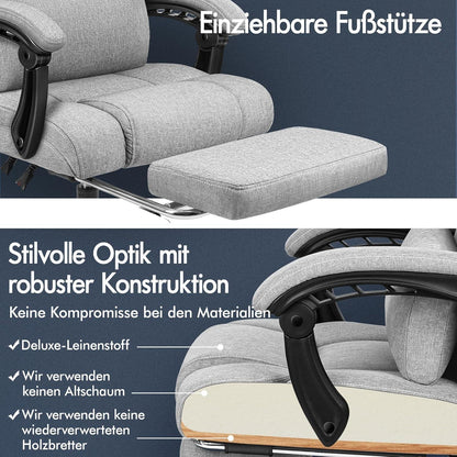 ALFORDSON Bürostuhl mit ergonomischem Hochlehner und 150° Liegeposition - Grau