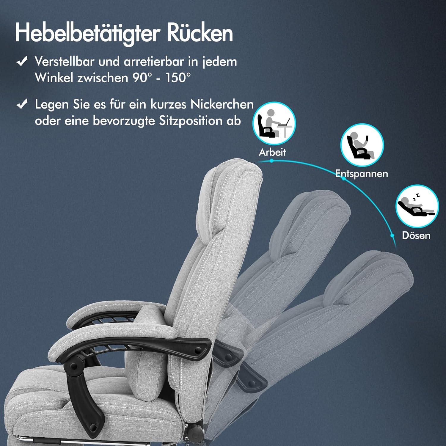 ALFORDSON Bürostuhl Hochlehner Ergonomisch 150° Liegeposition Grau