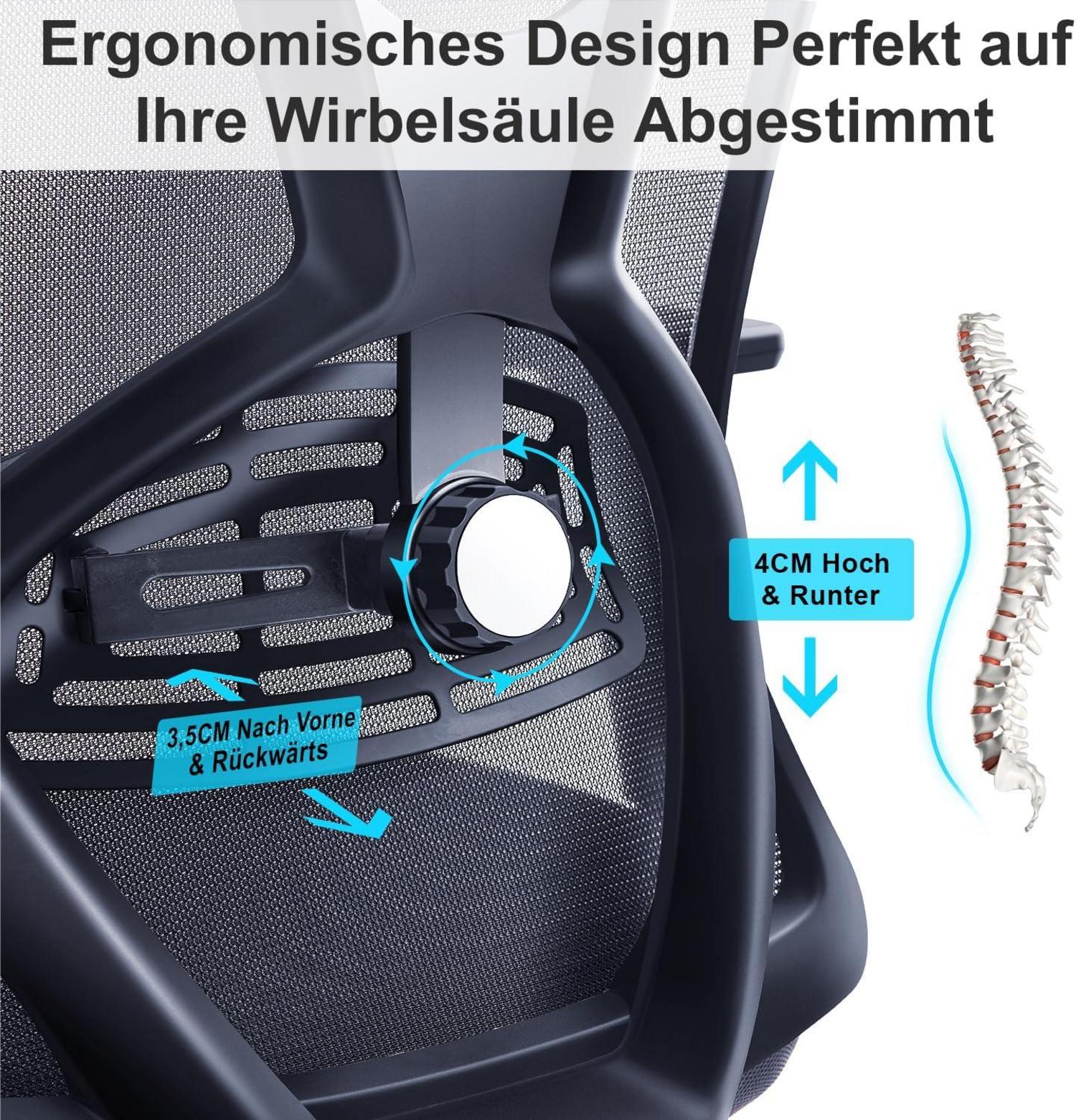 Ergonomischer Bürostuhl mit Kopfstütze, Rückenlehne & 3D-Armlehne