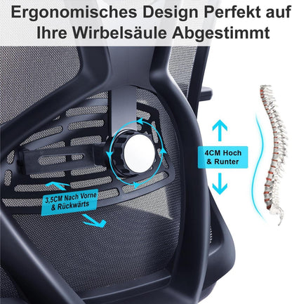 Ergonomischer Bürostuhl mit Kopfstütze, Rückenlehne & 3D-Armlehne