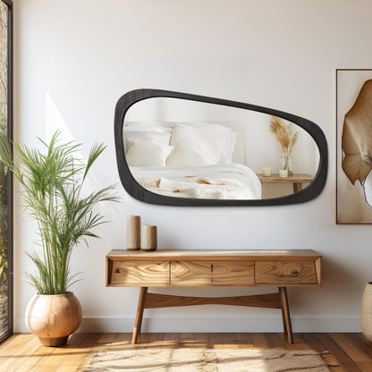 Asymmetrischer Wandspiegel Schwarz 90x60cm mit Holzrahmen