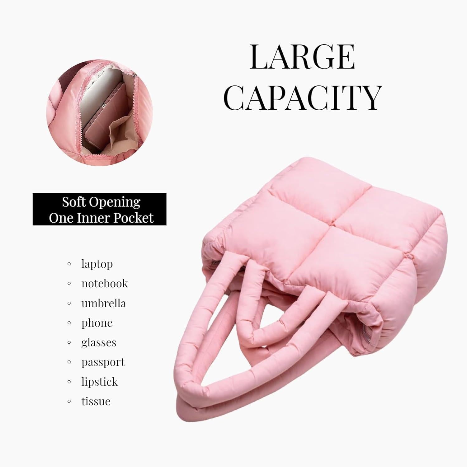 MadGrandeur Puffer Tote Bag Women's Glossy Quilted Down Padded Handbag