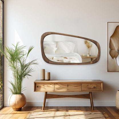 Großer Wandspiegel mit Holzrahmen – Vintage & Asymmetrisch 80x50cm