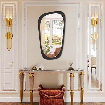 Asymmetrischer Wandspiegel Schwarz 70x40cm mit Holzrahmen