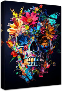Buntes Chrysantheme Totenkopf Leinwandbild 30x40cm mit Rahmen