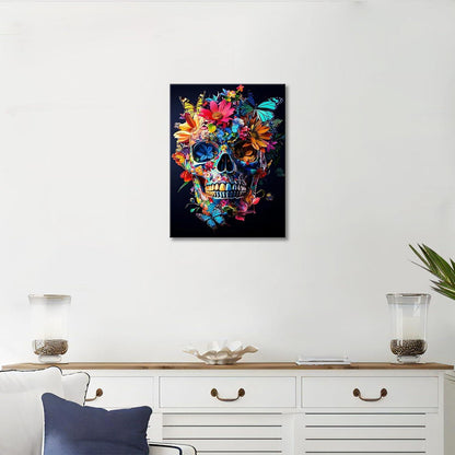 Chrysantheme Totenkopf Leinwandbild Schwarz 30x40cm