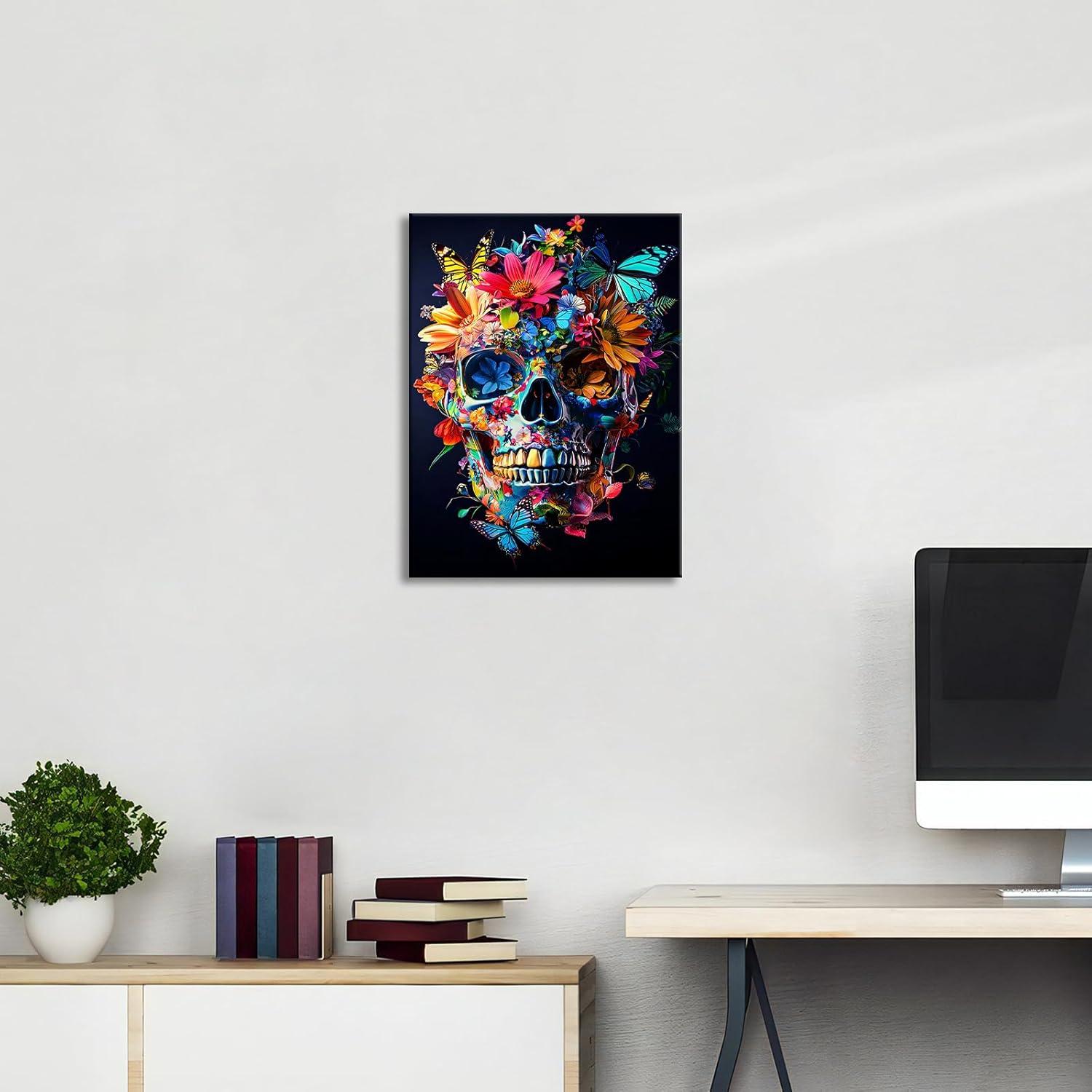 Buntes Chrysantheme Totenkopf Leinwandbild 30x40cm mit Rahmen